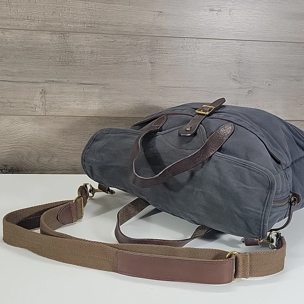 Men's JCrew Waxed Canvas Bag in Blue with Brown Leather Trim Messenger Bag